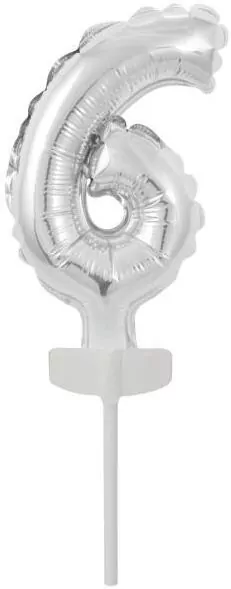 Balon foliowy mini cyfra 6 srebrna 7x12cm - tantis.pl