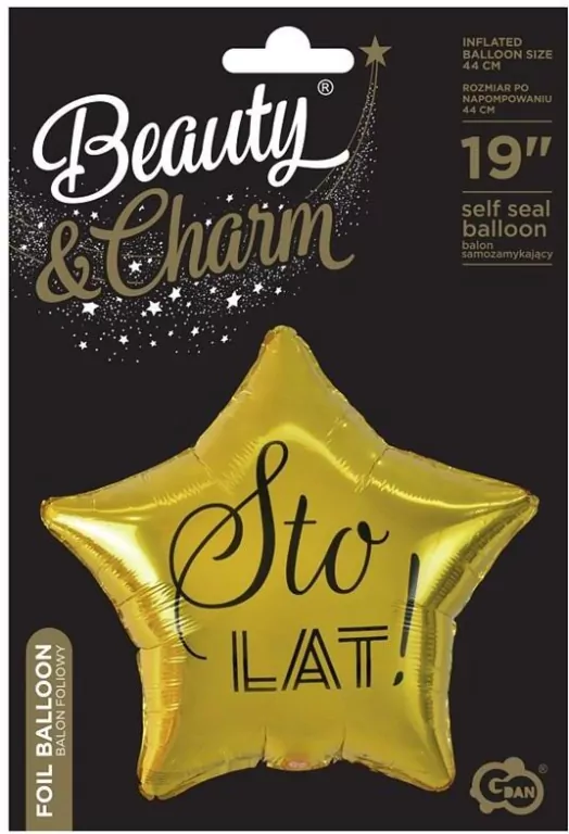 Balon foliowy Sto Lat gwiazda złota - tantis.pl