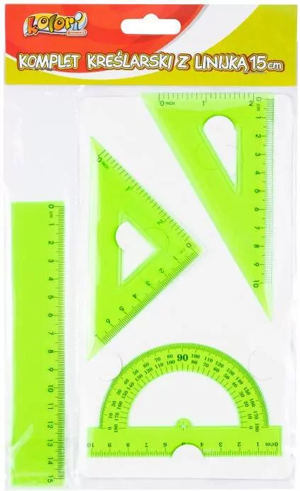 Komplet kreślarski z linijką 15cm. Zielony - tantis.pl