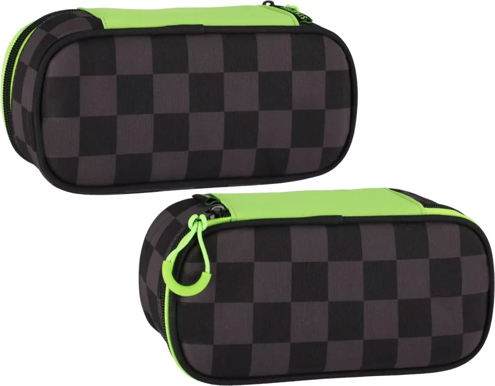 Piórnik saszetka owalna 1 zamek Szachownica czarna - tantis.pl