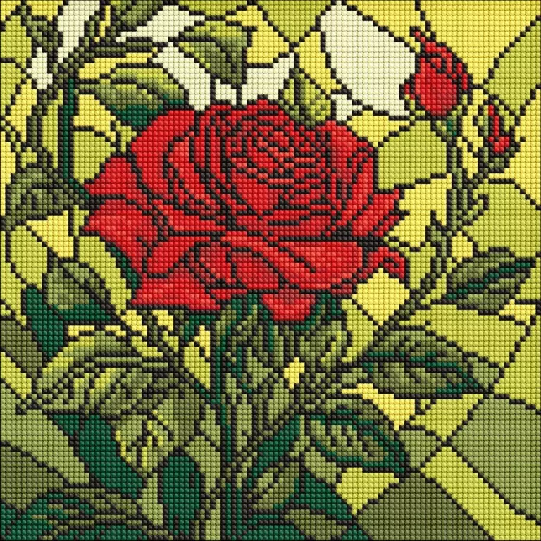 Diamentowa mozaika - Witraż. Róża 30x30cm - tantis.pl