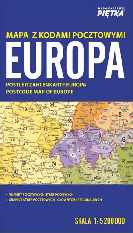 Europa 1:5 200 000 mapa z kodami pocztowymi - tantis.pl