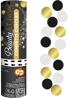 Konfetti pneumatyczne kółka czarne, złote.. 15cm