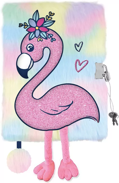 Pamiętnik z kłódką 3D włochacz A5 96k Tropical Flamingo - tantis.pl