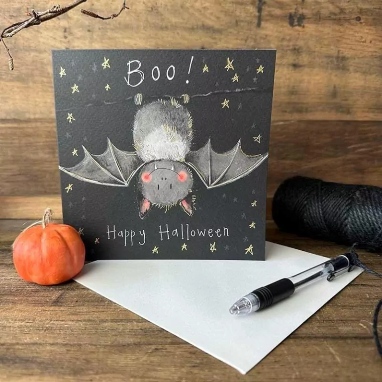 Karnet Halloween kwadrat Nietoperz Boo! - tantis.pl