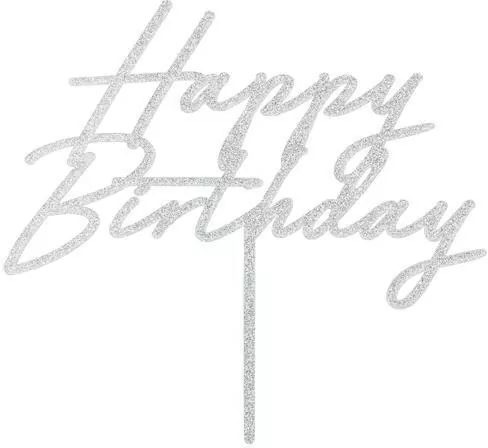 Topper na tort Happy Birthday srebrny 18x16,5cm - tantis.pl