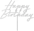 Topper na tort Happy Birthday srebrny 18x16,5cm - tantis.pl