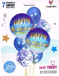 Zestaw balonów Happy Birthday blue, 7 szt. 30-46 cm BCF-136