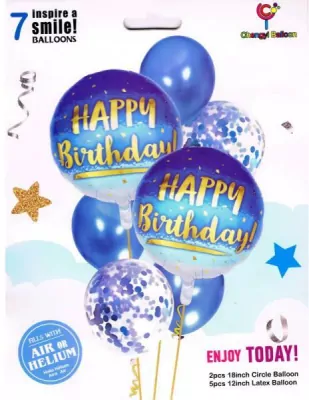 Zestaw balonów Happy Birthday blue, 7 szt. 30-46 cm BCF-136