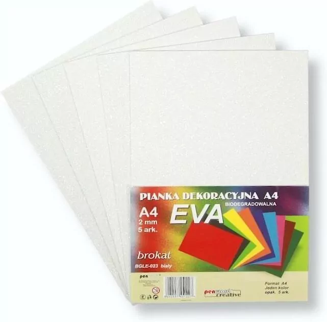 Pianka brokatowa A4 Eva biała biodegradowalna 5szt - tantis.pl