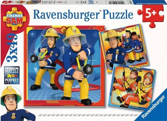 Ravensburger. Puzzle 3x49. Strażak Sam na ratunek
