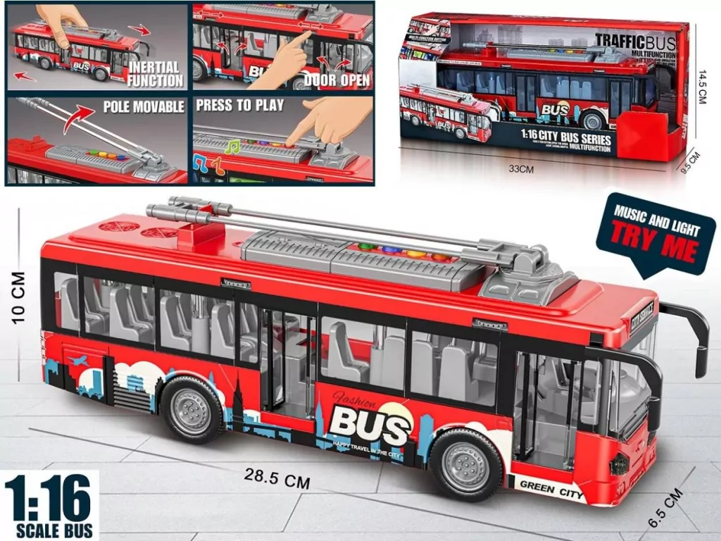 Autobus czerwony światło dźwięki 1:16 - tantis.pl