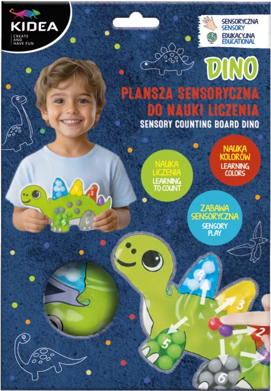 Plansza sensoryczna do nauki liczenia Dino KIDEA - tantis.pl
