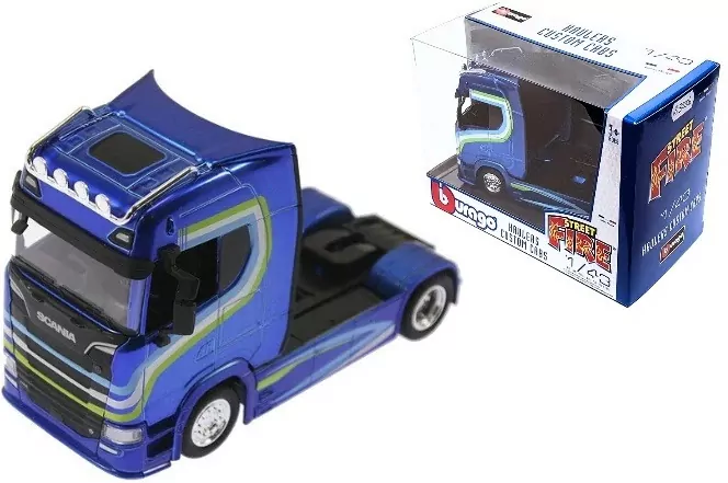 BBurago. Str. Fire Haulers Custom Scania 770S Blue - tantis.pl