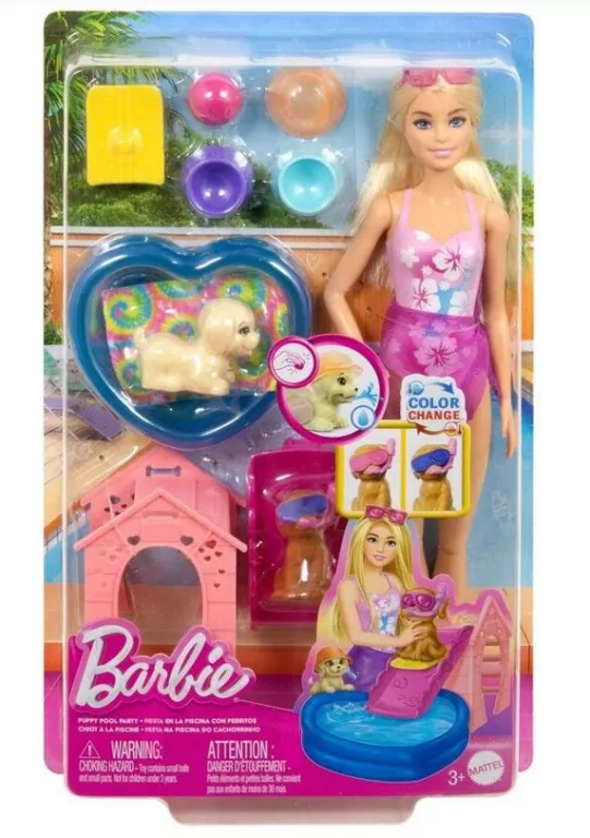 Barbie Puppy Pool Party z akcesoriami zmiana kolor - tantis.pl