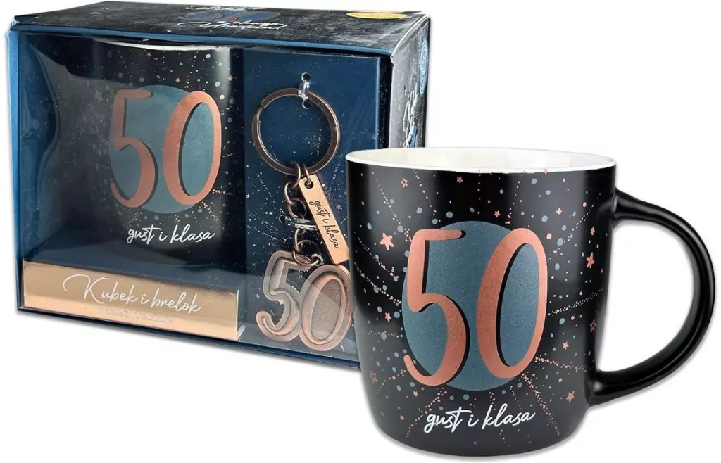 Kubek Denim z metalowym brelokiem - 50 urodziny - tantis.pl