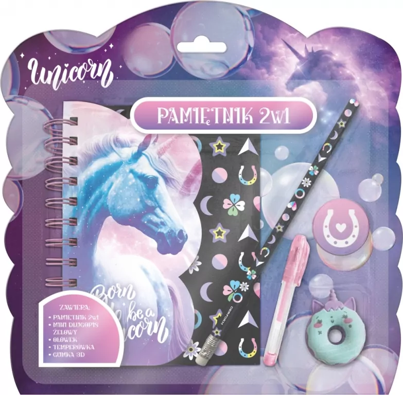 Pamiętnik z kłódką 2w1 + przybory. Jednorożec 15 - tantis.pl