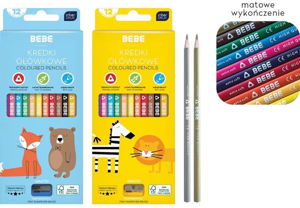 Kredki ołówkowe z temperówką BB Kids 12 kol mix - tantis.pl
