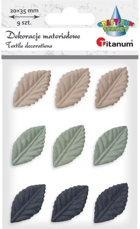 Liście materiałowe tłoczone 3D 20x35mm mix 9szt - tantis.pl
