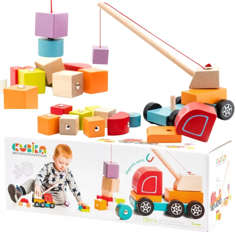 Dźwig. Drewniane, magnetyczne klocki edukacyjne - tantis.pl