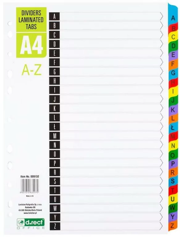Przekładki kartonowe. A-Z index laminowany - tantis.pl