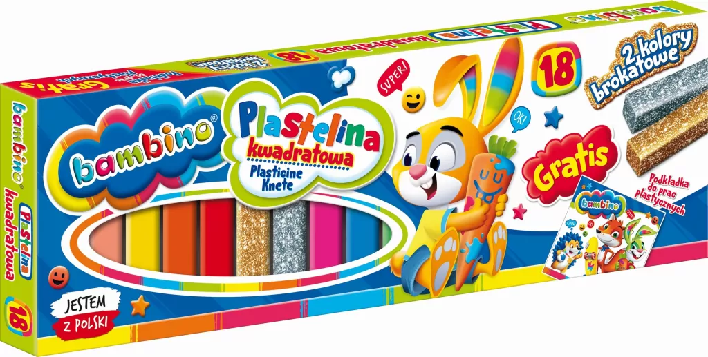 Plastelina kwadratowa Bambino. 18 kolorów - tantis.pl