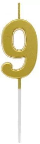 Świeczka piker 9,5cm. Metaliczna złota. Cyfra 9 - tantis.pl