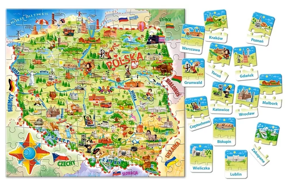 Mapa Polski. Puzzle edukacyjne 100 + Quiz 28 elementów - tantis.pl