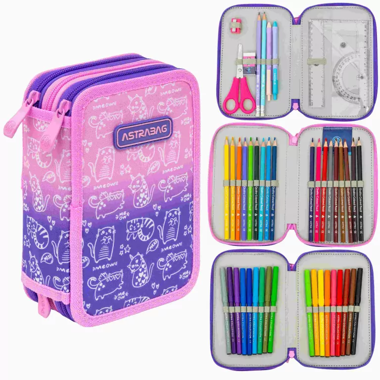 Piórnik potrójny z wyposaż. Jumbo Kitty ASTRA - tantis.pl