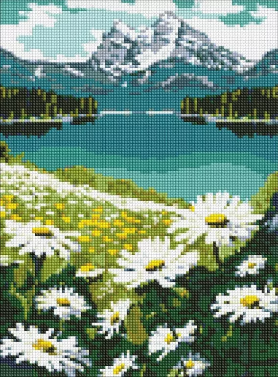 Diamentowa mozaika - Kwitnące stokrotki 30x40cm - tantis.pl