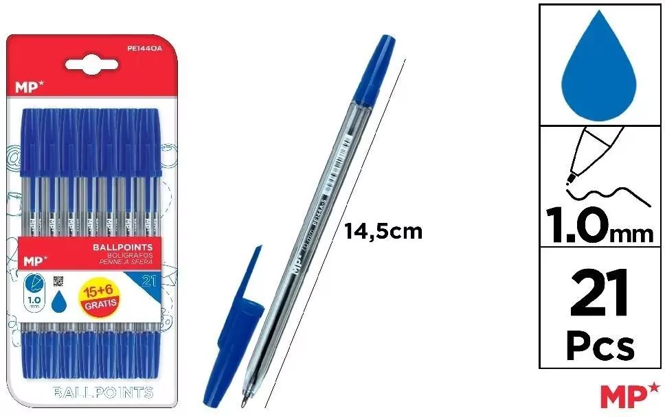 Długopis niebieski 1.0mm 21szt - tantis.pl
