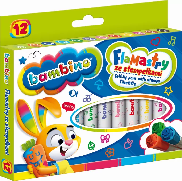 Flamastry ze stempelkami Bambino 12 kolorów - tantis.pl