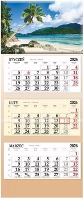 Kalendarz 2026 trójdzielny Plaża