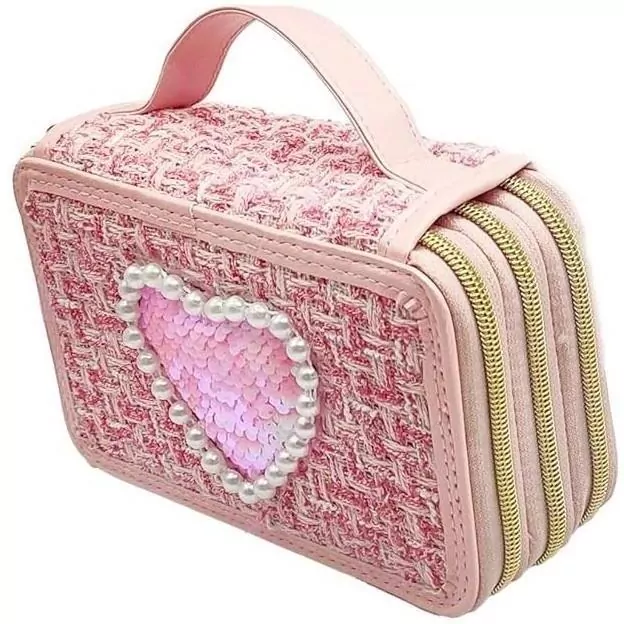 Girabrilla piórnik tweedowy 3 poziomy jasny róż - tantis.pl