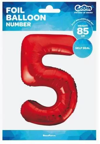 Balon foliowy 85cm. Cyfra 5. Czerwona - tantis.pl