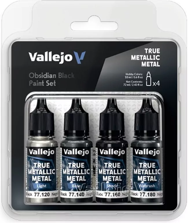 Vallejo: 77.270 - True Metallic Metal - Obsidian Black Paint Set (4) - tantis.pl