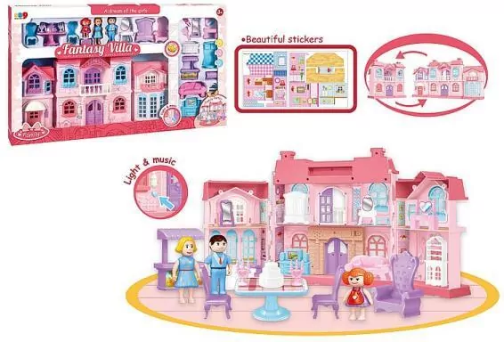 Domek dla lalek z figurkami i meblami światło