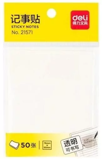 Notes samoprzylepny 76x95mm 50K transparentny DELI - tantis.pl