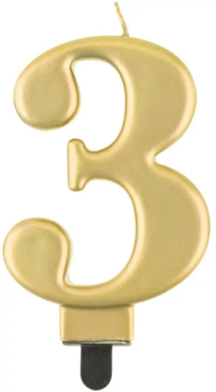 Świeczka cyferka 3 Beauty&Charm metalik złota 8cm - tantis.pl