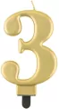 Świeczka cyferka 3 Beauty&Charm metalik złota 8cm - tantis.pl