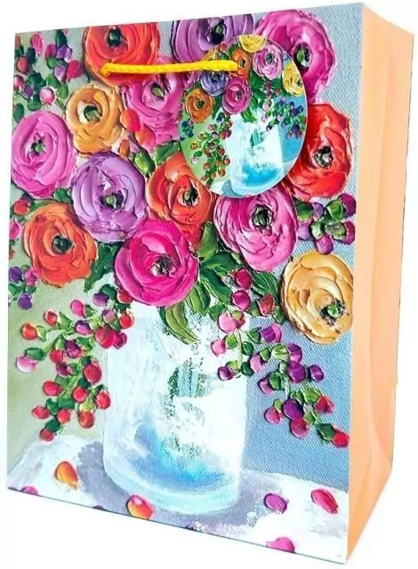 Torebka ozdobna matowa 18x23x10cm Kwiaty - tantis.pl