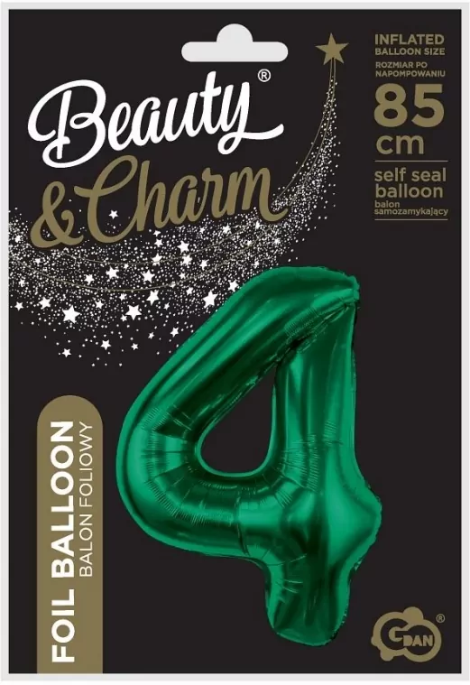 Balon foliowy cyfra 4. Zieleń butelkowa 85cm - tantis.pl