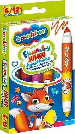 Flamastry Jumbo dwustronne. Bambino. 6 szt. 12 kolorów - tantis.pl