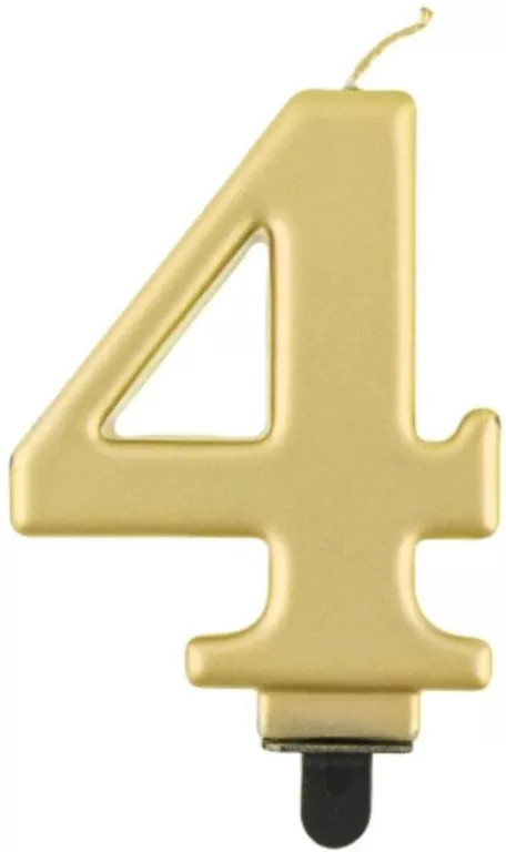 Świeczka cyferka 4 Beauty&Charm metalik złota 8cm - tantis.pl
