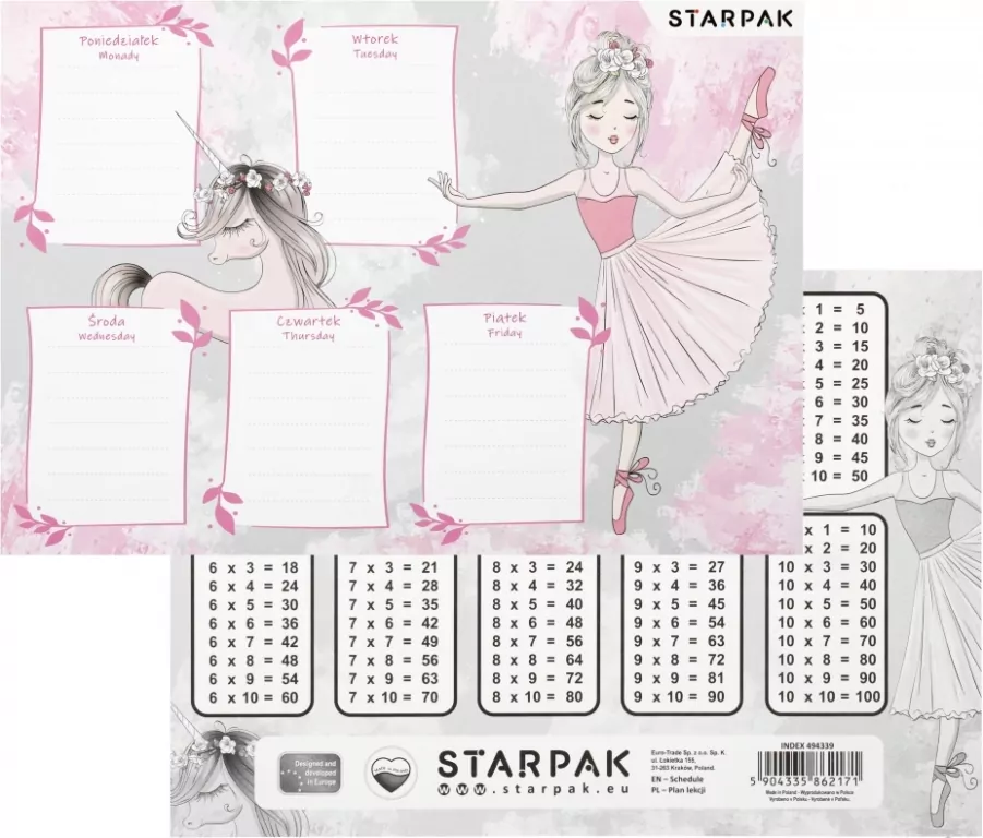 Plan lekcji z tabliczką mnożenia - tantis.pl