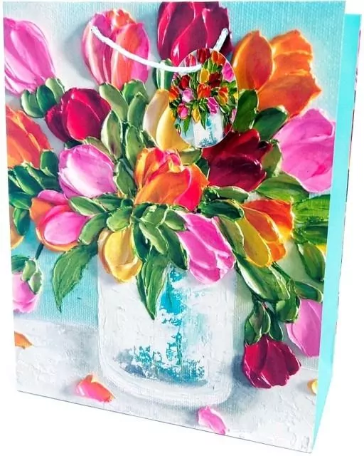 Torebka ozdobna matowa 26x32x12cm Kwiaty - tantis.pl