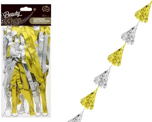 Dekoracja pionowa Frędzelki złoto-srebrna 180 cm - tantis.pl