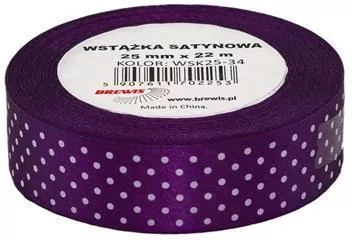 Wstążka satynowa w kropki, fioletowa 25mmx22m - tantis.pl