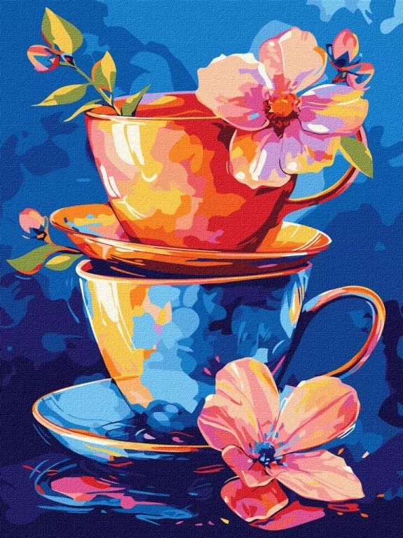 Malowanie po numerach. Filiżanki 30x40cm - tantis.pl