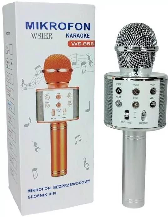 Mikrofon zabawkowy. Srebrny - tantis.pl